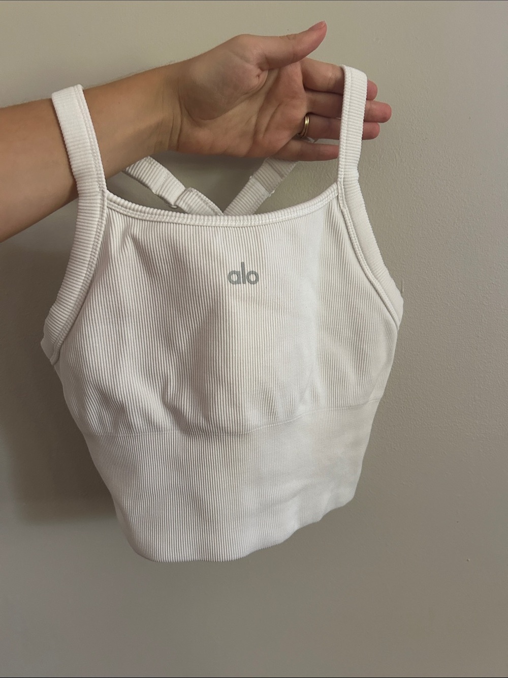 ALO Yoga White Ribbed Crop Camisole with Shelf Support